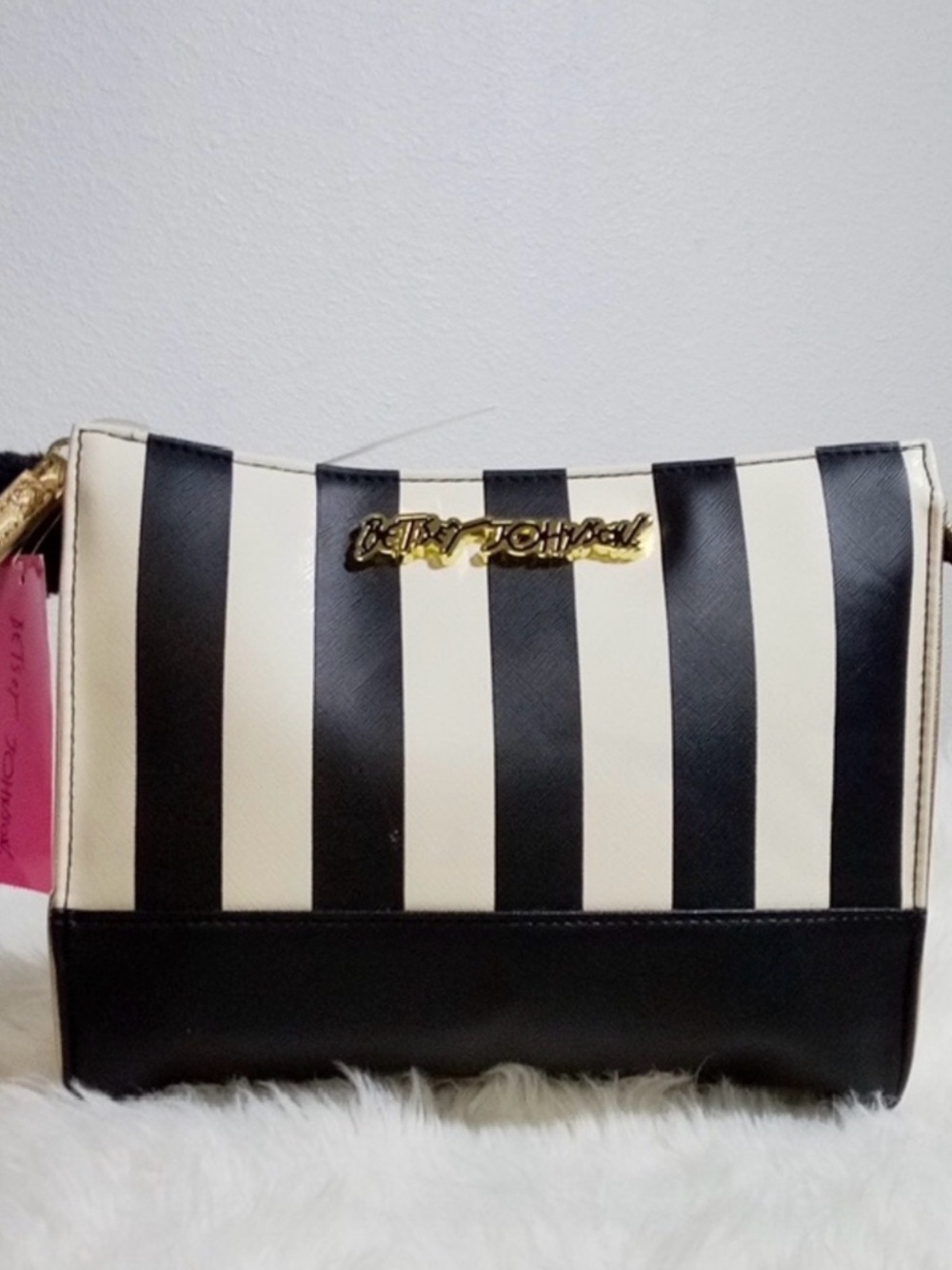 Betsey Johnson Black & Cream Striped Crossbody Purse